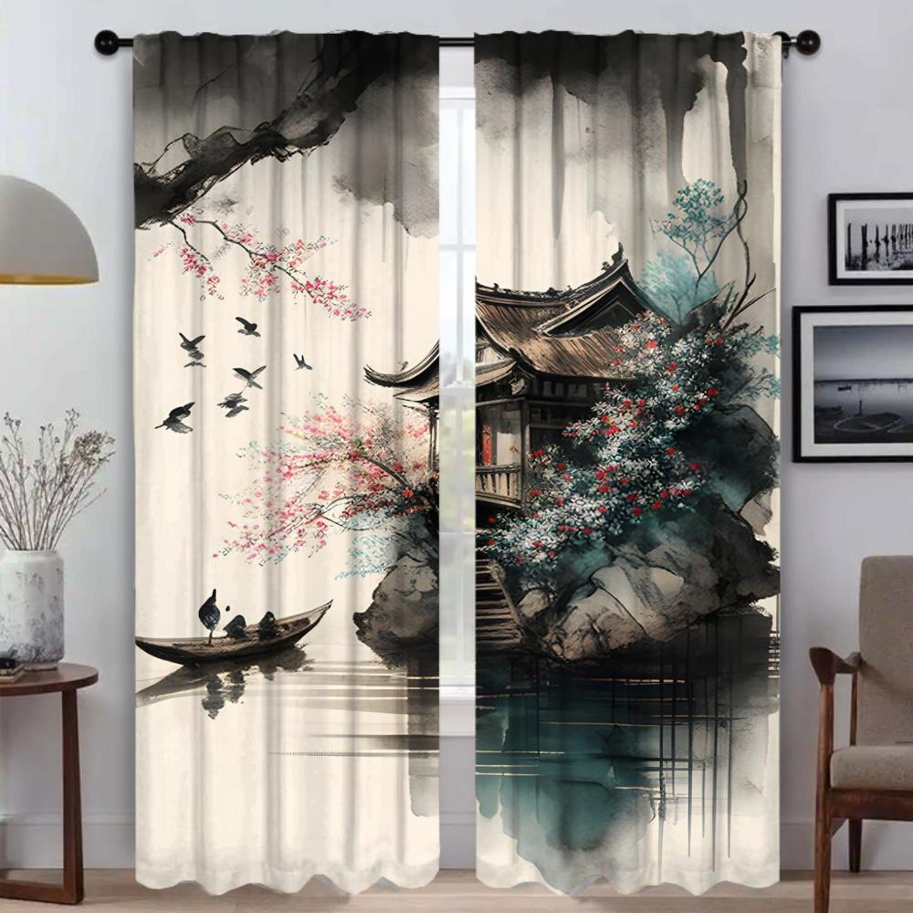 Home Interior Curtains for Living Room Curtain Sky and Ocean Shades Anti-mosquito Curtains 2 Pieces Tulle for Bedroom Partition