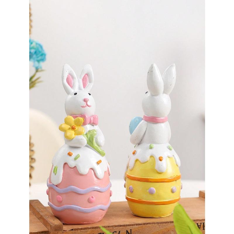 Easter Decorations, European Style Cute Easter Bunnies, Easter Eggs Decor, Resin Rabbit & Eggs Figurines, Home Party Gift Gifts Birthday Graduation