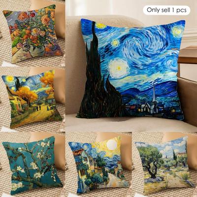 Van Gogh Oil Paintings Cushion Cover Soft Plush Fabric Double-Sided Printed Sofa Cushion Cover For All Seasons Home Decor Gift