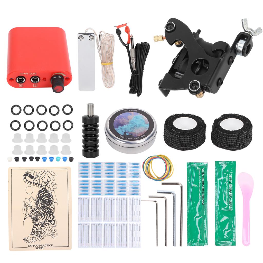 8 Wraps Tattoo Coil Machine Red Mini Tattoo Power Supply Complete Tattoo Liner Machine Set
