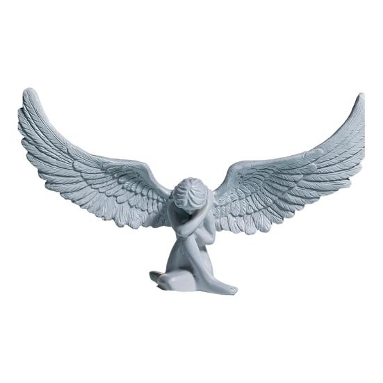 Carving Sitting Angel Figurine European Winged Girl Statue Resin Sculpture Home Office Bookshelf