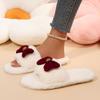 Fashion Sweet Bowknot Furry Indoor Pink Slippers Women 2025 Winter Soft Thick Bottom Non Slip Home Slides Warm Short Plush House Shoes