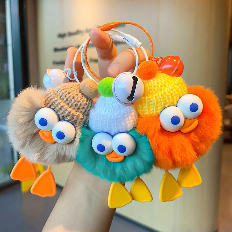 Rabbit Rex Stylish Fur Duck Keychain Plush Doll Bag Accent In Orange