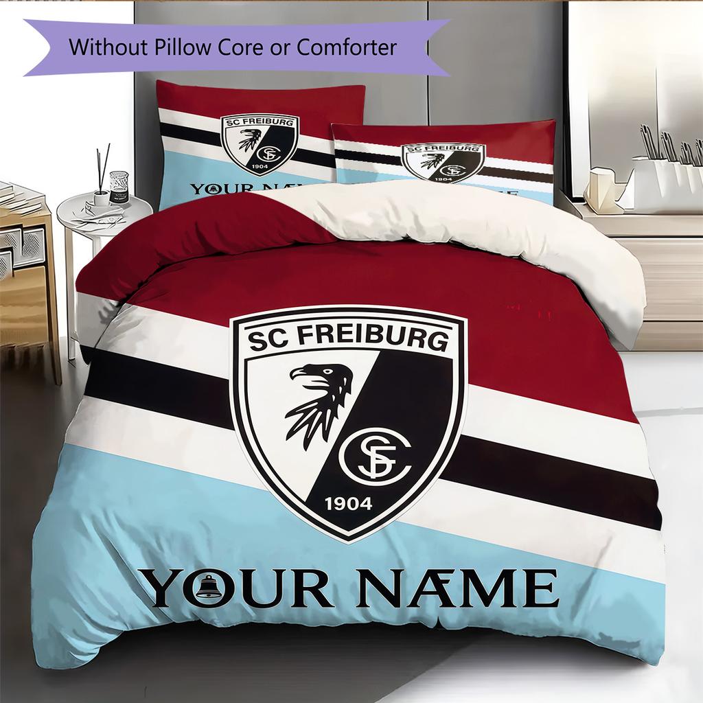 Custom Name SC Freiburg Pattern Bedding Quilt Set  Home Decoration  Gift (1 * duvet cover + 2 * pillowcase  without core)