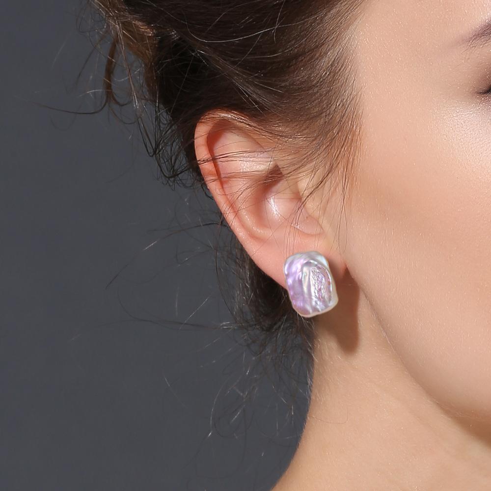 SENIKO Natural Freshwater Big Baroque Pearl Earrings Fashion Pearl Stud Earrings For Women Party Jewelry