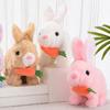 Electric Plush Bunny Toy with Carrot Interactive Walking Rabbit Plushie Handmade Toddlers Educational Jumping Simulation Stuffed Animal Toy
