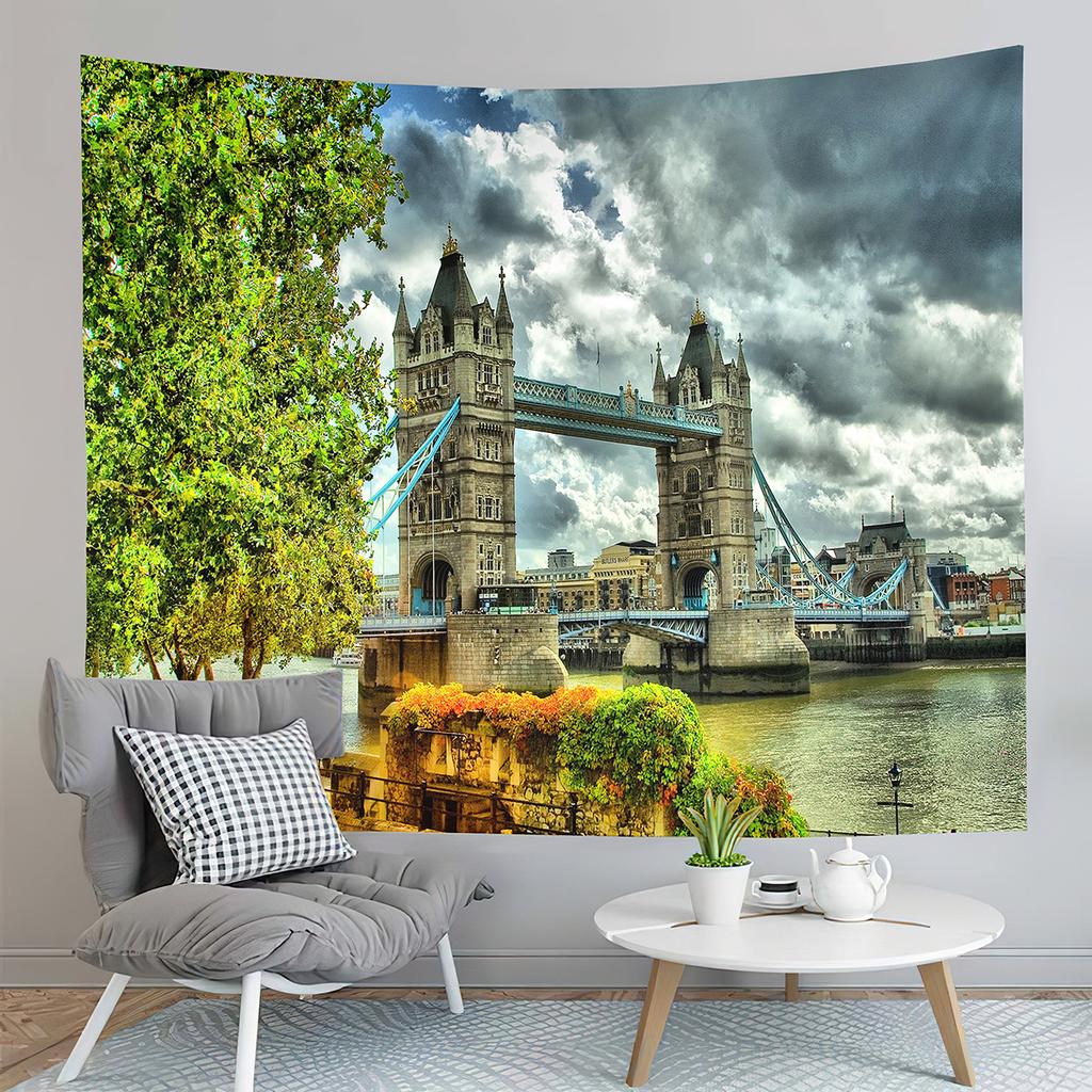 London Eye Tapestry Thames River Tapestry London Urban Scene Tapestry Wall Hanging Tapestries Art Home Living Room Bedroom Dorm