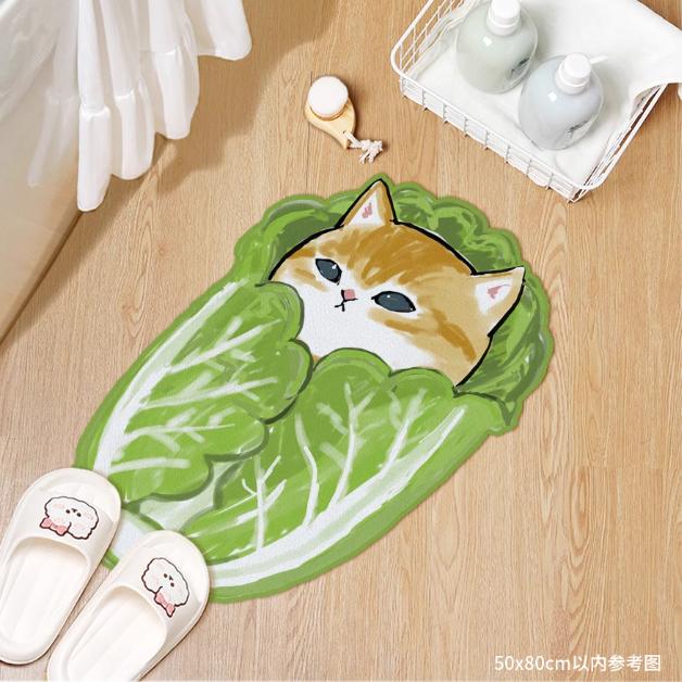 Cute cartoon cat diatom mud bathroom floor mat, water absorption, non-slip and quick-drying toilet, toilet door floor mat carpet