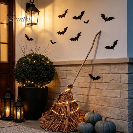 Rustic Farmhouse Fall Decorations 5.5 Ft Giant Light-up Witch Broom, Vintage Twig Broom with String Light, Charming Themed Party Supplies Decoration