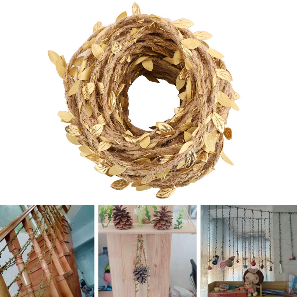 Corde de feuilles artificielles de 10 m Guirlande de vigne Tissage Chanvre Bricolage Décoration de maison Fête de mariage Doré