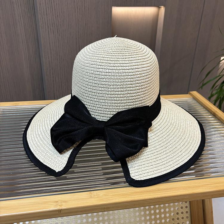 Ladies Big Edge Straw Hat Vacation Sunscreen Beach Hat Bow Split Split Split Bucket Hat UV Protection Sun Hat