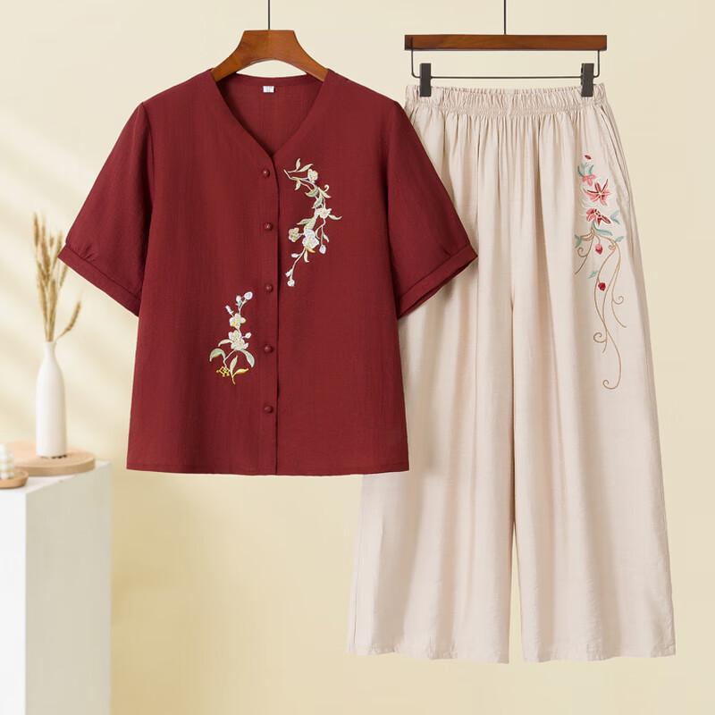 Women's Embroidered Cotton Linen Summer Two-Piece Set