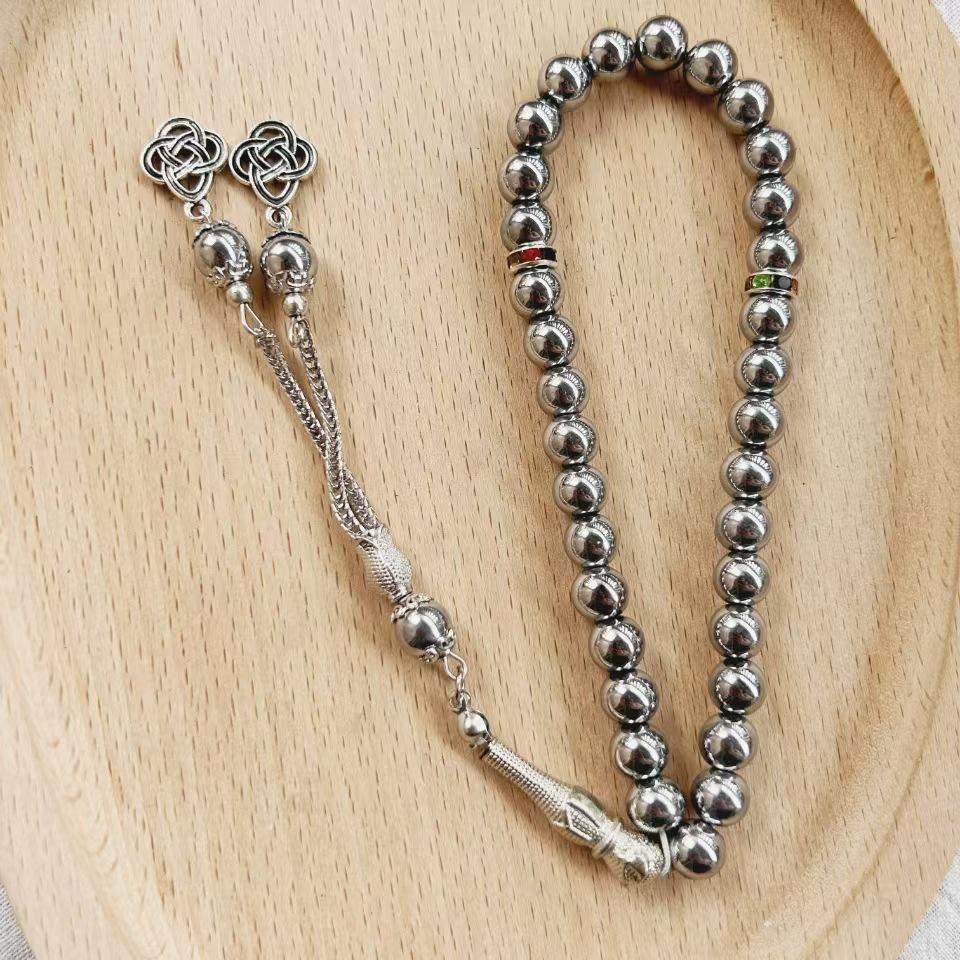 33-Bead 8mm Black Agate Tasbih Arabic Bracelet – Turkish Style Counting Prayer Beads