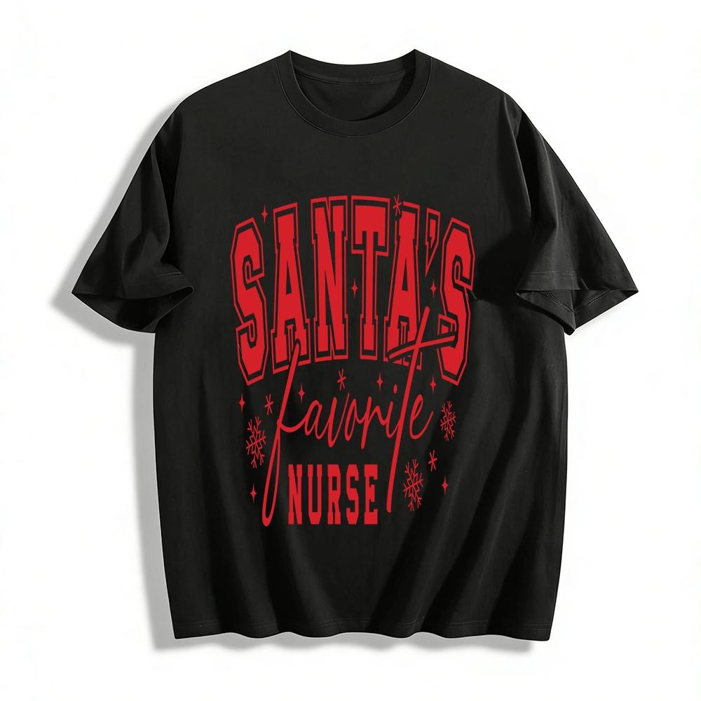 Santa s Favorite Nurse Christmas Themed Printed Casual Top Pure cotton T-shirt XXS