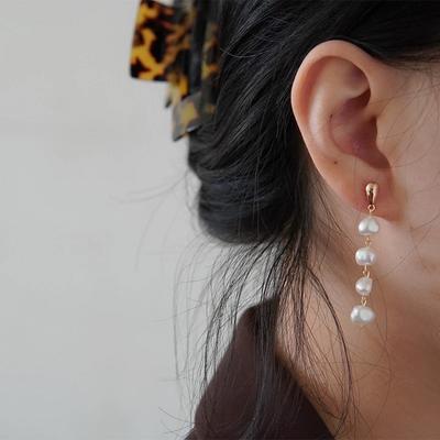 Long Natural Special-shaped Pearl Long Fringed Earrings Earrings French Light Luxury Elegant Earrings Baroque Stud Earrings Tide