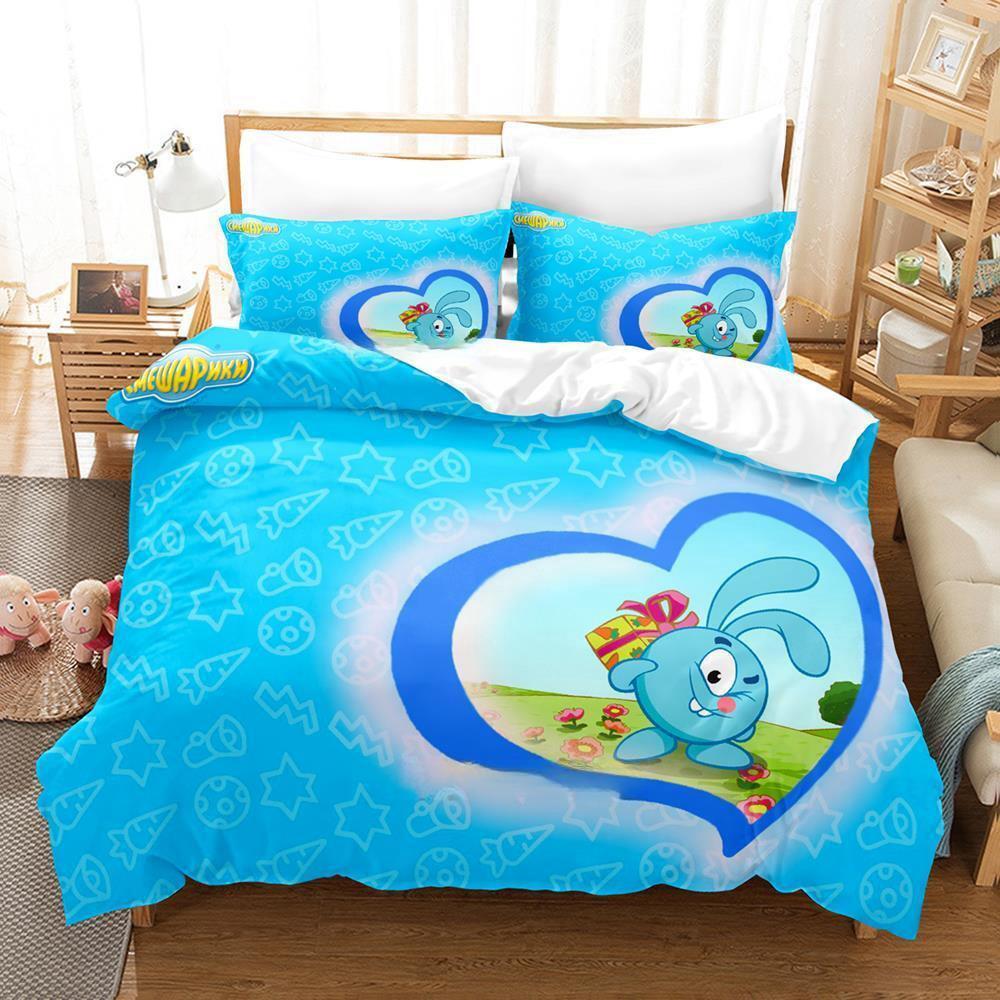 Smeshariki Zestaw pościeli Pojedynczy Bliźniaczy Pełny Queen King Size Zestaw na łóżko Dorosły Dziecko Sypialnia Zestawy poszewek na kołdrę Druk 3D Anime Zestaw prześcieradeł