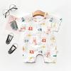 Baby Clothes Romper Short Sleeve Summer Front Open Gauze Coveralls Boys Girls Baby Gift Giraffe Pattern 73cm