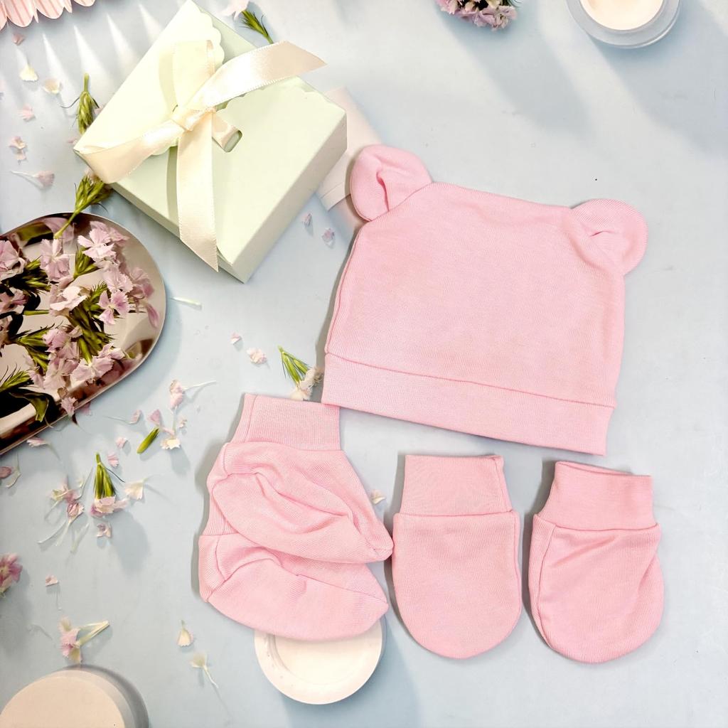 MANJIAMEI Novorozenecká čepice a měkká s medvědími oušky pro chlapce a sluníčko a věk měsíce 3dílná (Klobouk, Rukavice, Ponožky) - 100% bavlna, Roztomilý,