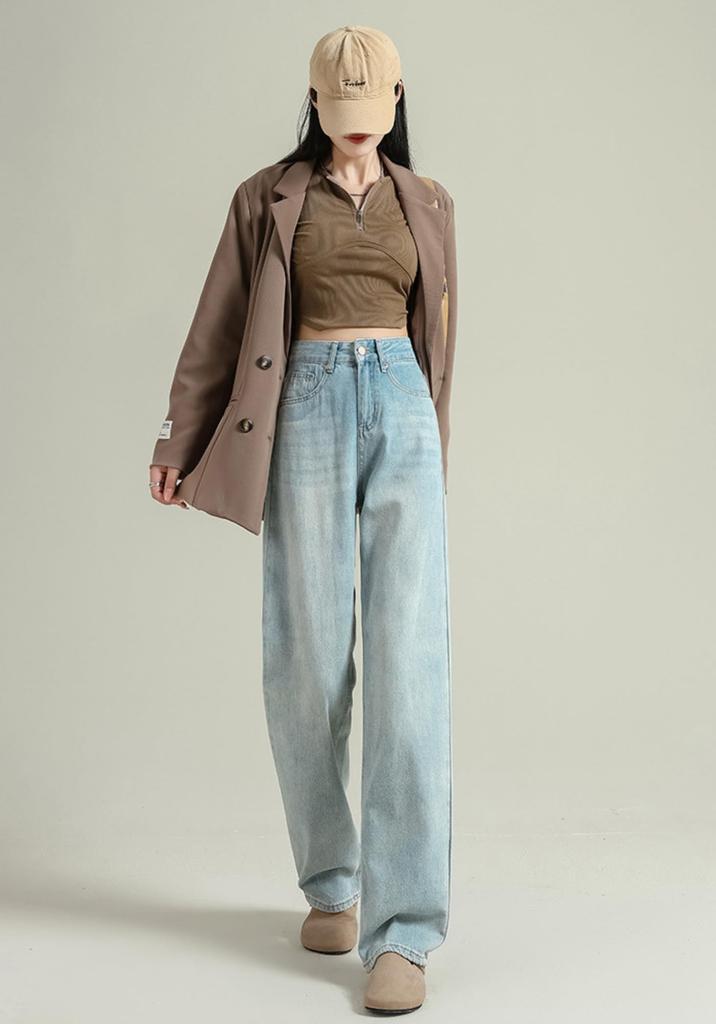 JINJUDUO Loose Fit Wide Leg Denim Plus High Baggy Size 2XL Women's Jeans, Size, Waist, Pants, Casual, Stylish, Slimming, Spring, Summer, Autumn,