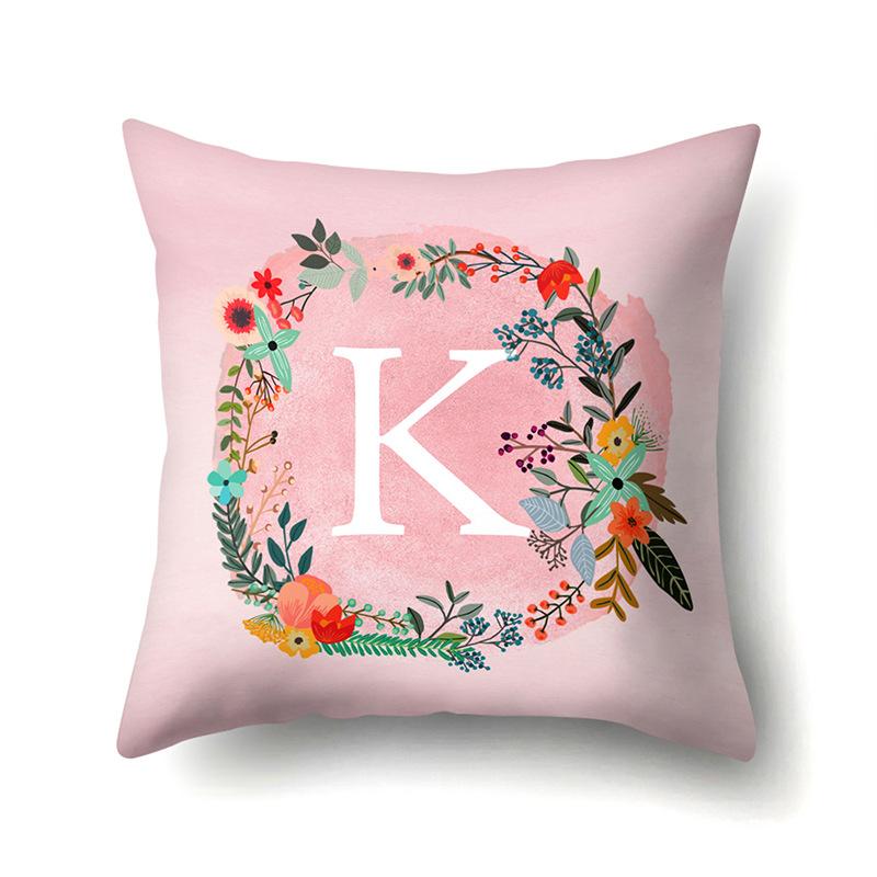 Polyester Pillowcase Pink Flower Home Decoration Print 26 English Letter Cushion Pillowcase