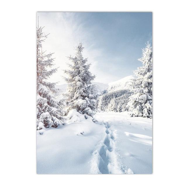 Winter Lake Mountain Canvas Painting Snow Tree Deer Wall Art Picture Print Natural Landscape Nordic Poster Room Home Decor Gifts