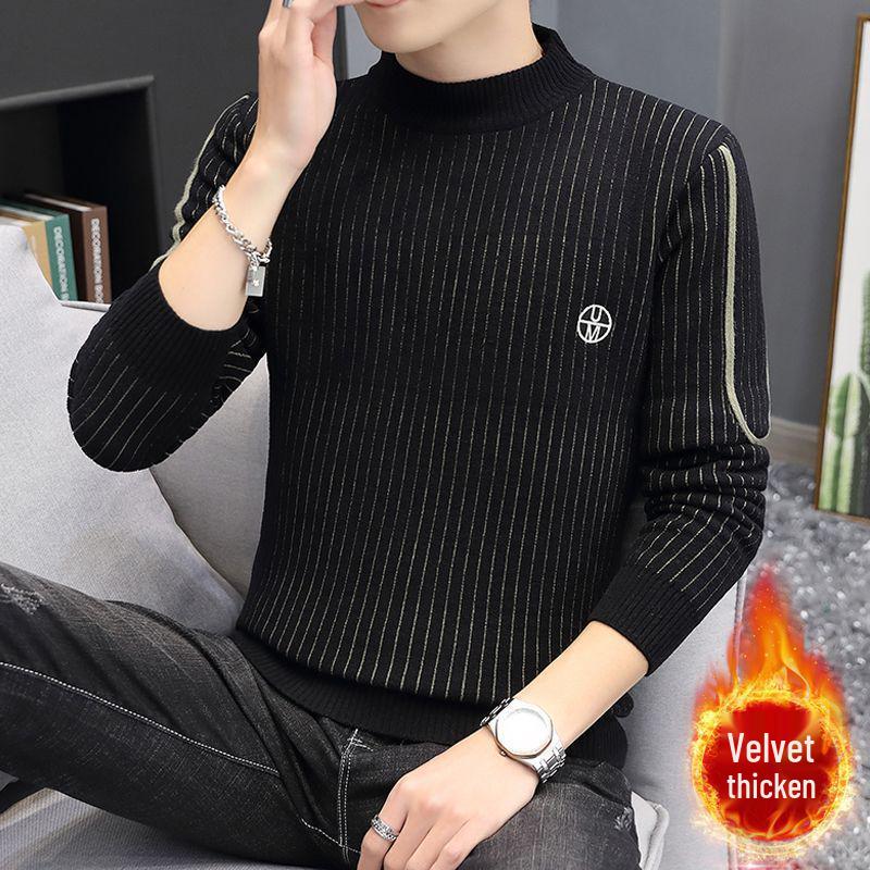 Men's Wool Knit Round Neck Sweater - Thick, Versatile, Autumn/Winter Fashion