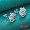 925 Silver Rose Flower Stud Earrings For Woman Girls Kids Fashion Wedding Engagement Part Jewelry Gift