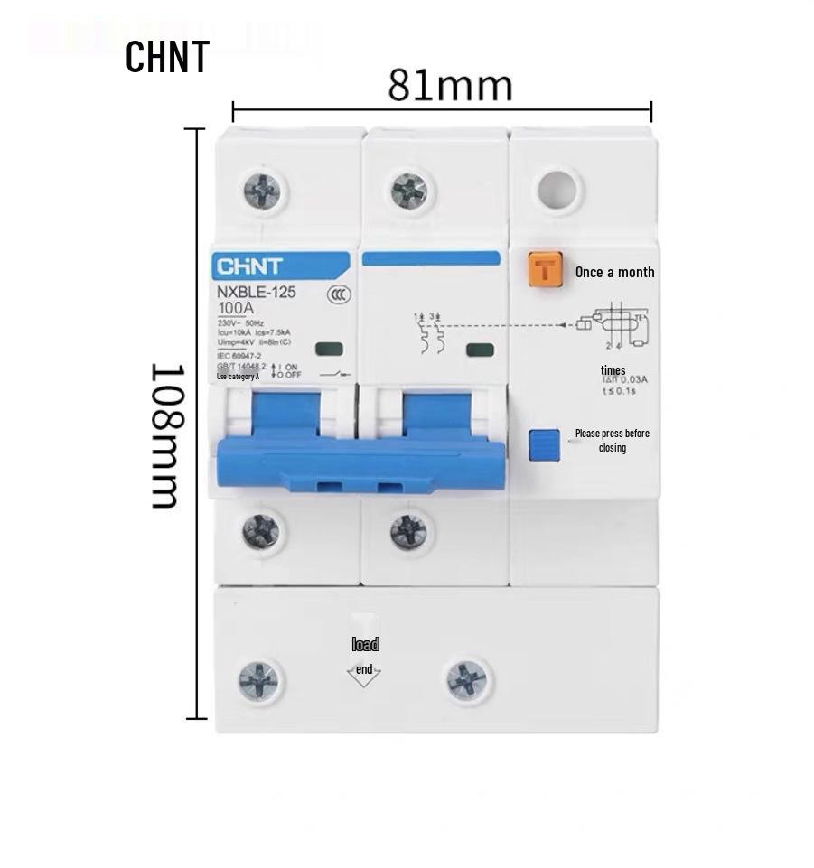Chint 2P MCB Circuit Breaker with Air Switch, 220V RCD, 32A/63A, for Three-Phase Household Electrical Protection