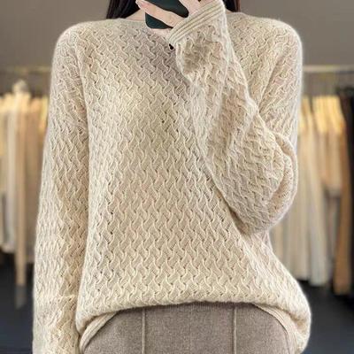 Herbst und Winter Neu Rundhals Damen Locker Gehäkelt Strickpullover Mode Unterteil