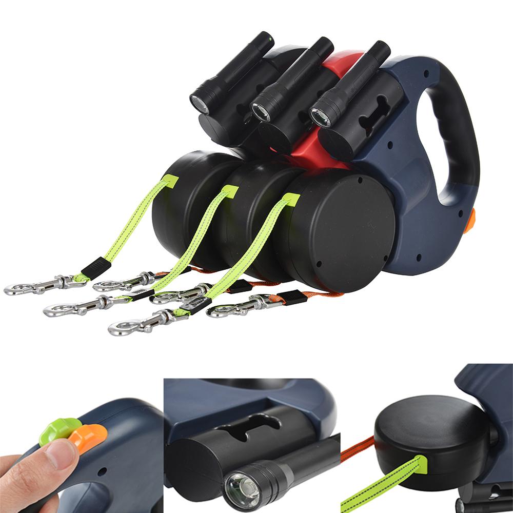 Pet Leash Automatic 360 Swivel No Tangle Rope 2 Dog For Small Dogs Outdoor Multifunctional Puppy Lead With Lights Waste Bag Box