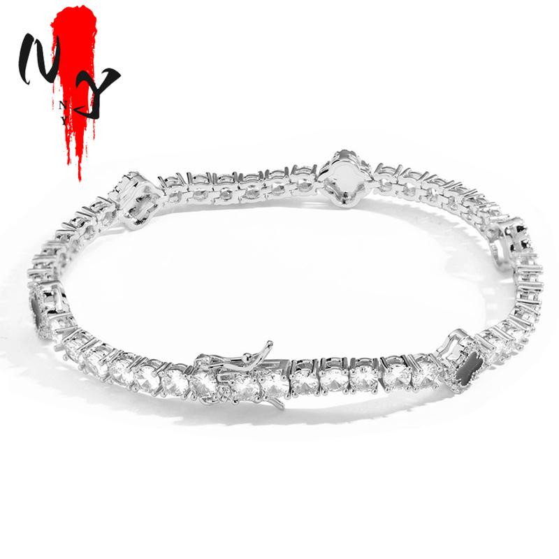 NY Fashion Design Dainty Tennis Chain Gold/Silver Plated Zircon Bracelet Luxury Hip Hop Jewelry for Men Women party Gift