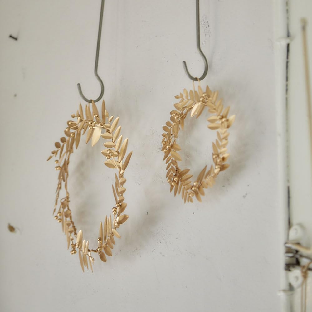 shesay Tin Leaf Wreath Christmas Door Wreath Small Ornament, Display, Gold, (12cm Diameter)