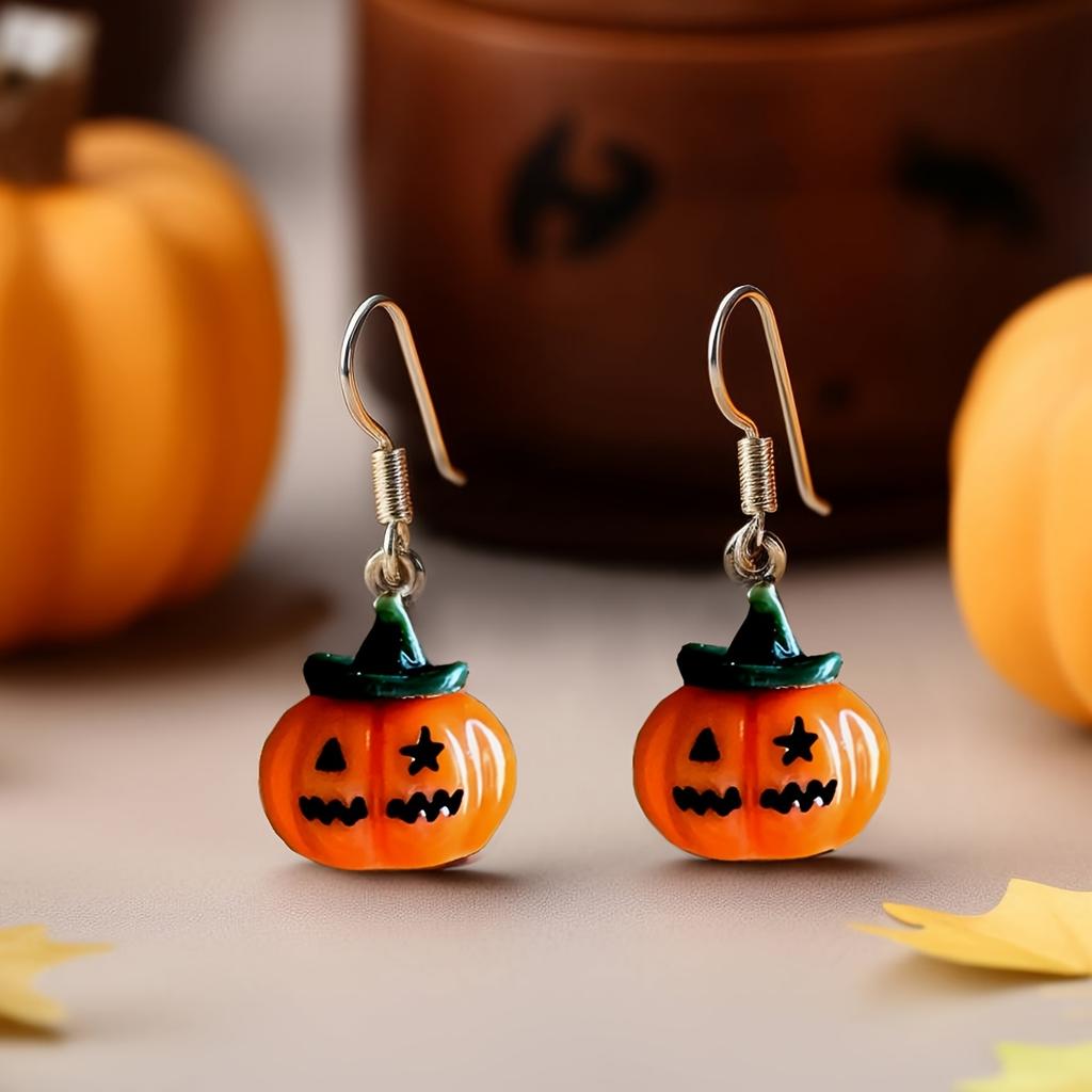1 Pair Halloween Pumpkin Earrings, Handmade Resin Pumpkin Earrings, Halloween Earrings, Holiday Jewelry, Cute Pumpkin Earrings