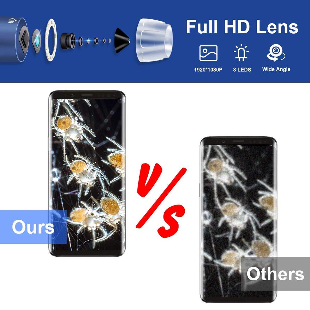 Jiusion HD 2MP USB Digital Microscope, 40x to 1000x Magnification, Portable Magnifying Endoscope Camera with 8 LEDs, Aluminum Alloy Stable Stand, OTG,