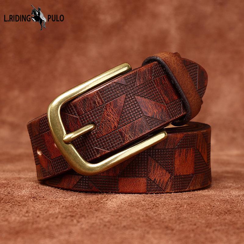 Belt Men's Diamond Laser Engraving Embossed First Layer Cowhide Leather Personality Trend Niche Casual Pin Buckle Belt