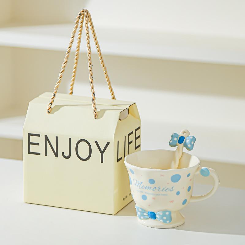 Bow Spoon Goblet Cute Girl Mug Set Drink Water Cup Small Gift Cup High Value Ceramic Cup