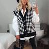 2023 Spring & Autumn Women's Houndstooth Knit Sleeveless Cardigan Vest