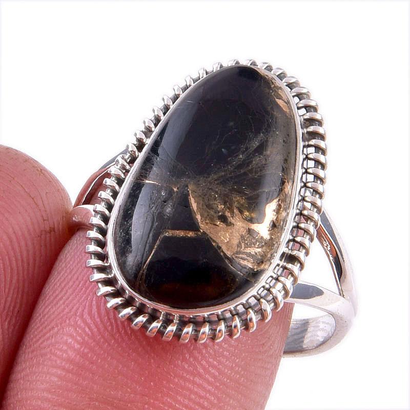 

Natural Black Copper Turquoise 925 Solid Sterling Silver Jewelry Ring S.9.5 P7R69