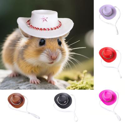Kloboučky pro malá zvířata Křeček Mini kovbojský klobouk Design hvězdy s kamínky Malý klobouk pro mazlíčky Kostýmní doplňky pro morče králíka