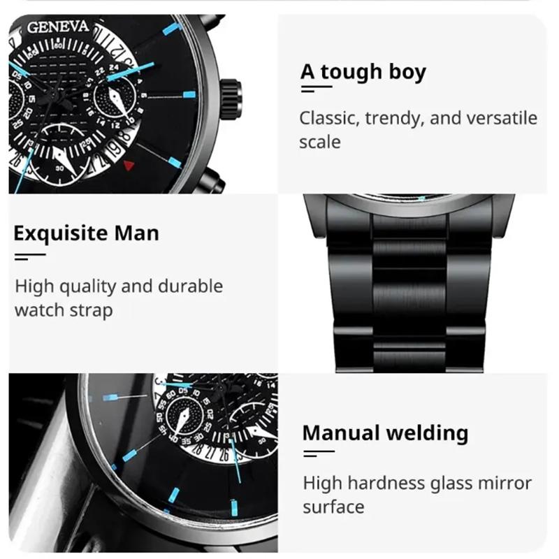 Fashion Men Black Stainless Steel Watch Luxury Calendar Quartz Wrist Watch Mens Business Watches for Man Clock