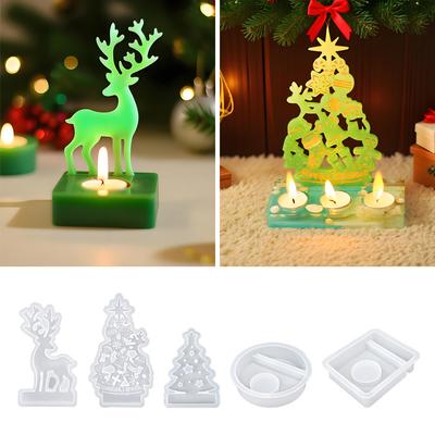 Weihnachtsserie Kerzenhalter Silikonform DIY Schneemann Elch Haus Kerzenständer Ornament Harzform 3D Gips Handwerk Heimdeko