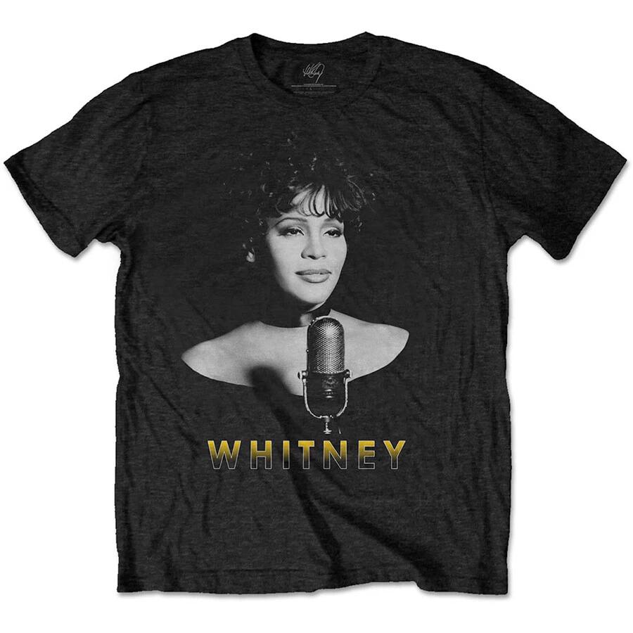 Whitney Houston-Black & White Photo-Black T-shirt XXL