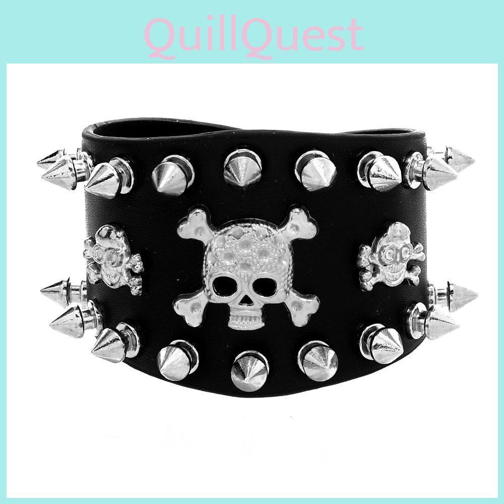 Gothic Skull Concho Bracelet With Alloy And Electroplated Finish For Alternative Fashion Enthusiasts