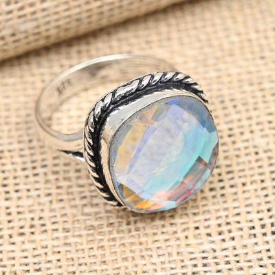 Regenbogen Mystischer Topas Edelstein Handgefertigter Ring aus 925er Sterlingsilber für Thanksgiving