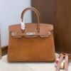 Retro hand-sewn, first layer swift cowhide suede BK25/30cm genuine leather handbag women's bag