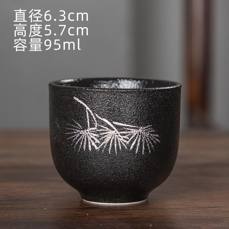 Japanese Style Black Ceramic Hand-Painted Tea Cup Kung Fu Tea Set Lotus Bamboo Rhythm Master Cup Kung Fu Tea Set Tea Bowl Househ