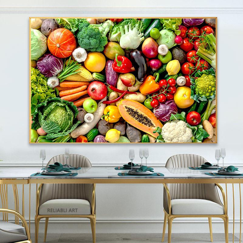 

Модная корзина с фруктами и овощами, настенные картины, красочные холсты, постеры с картинами для кухни, ресторана, Настенный декор без рамы 40x50cm No Framed