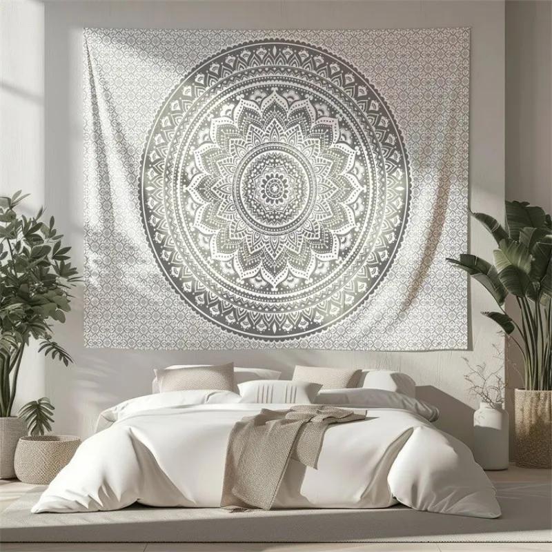 Sunflower Mandala Tapestry Floral Pattern Wall Art  Vibrant Flower Room Decorating Item Bohemian Garden Motif Photo Backdrop