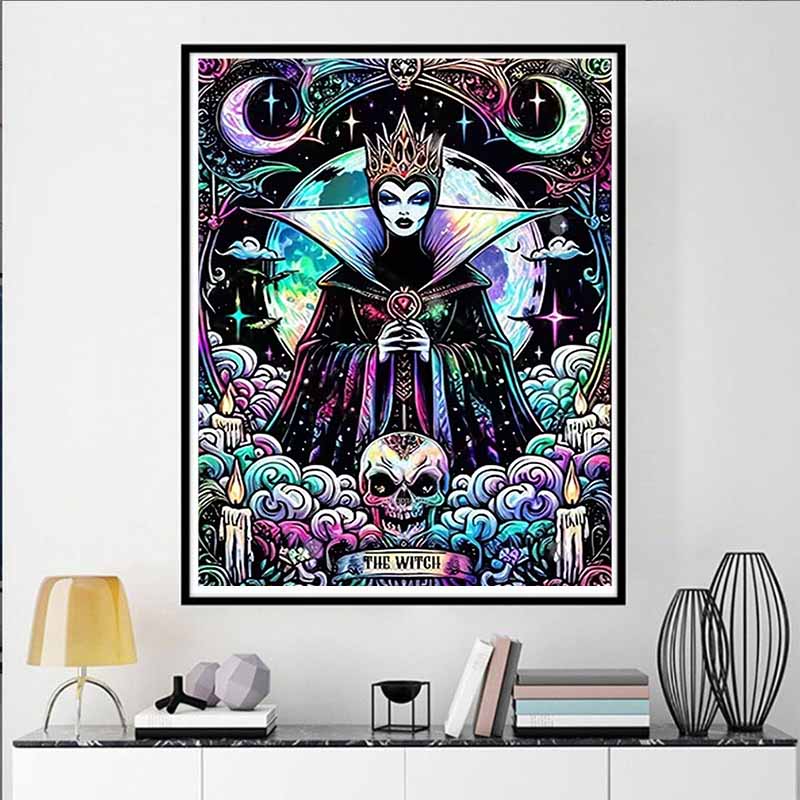 Disney 5D DIY Diamond Painting Evil Queen Dark Neon Tarot Style Illustration Full Round Diamond Mosaic Cartoon Dog Embroidery Art Painting Home Decor