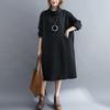 Women Oversized Dress Turtleneck Long Sleeve Polka Dot Dress Casual Solid Color Pocket Maxi Dress